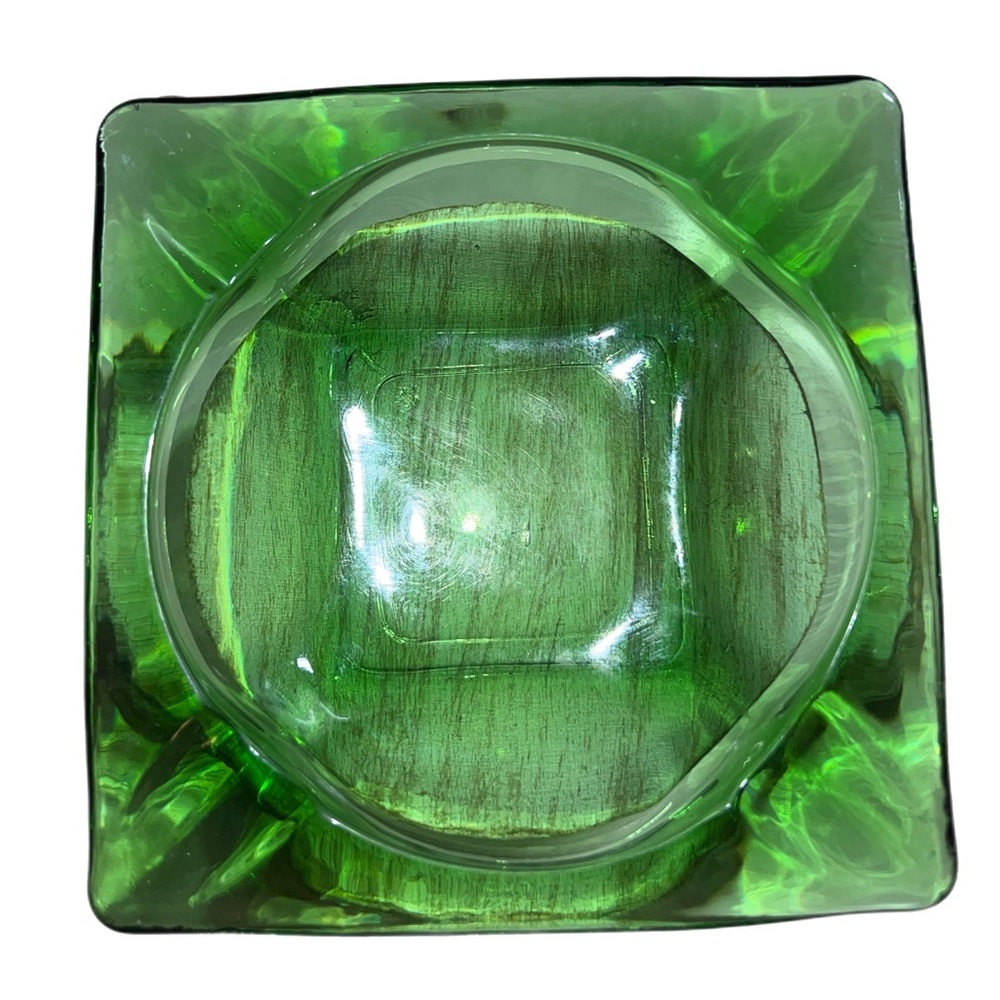 Vintage Anchor Hocking Square Green Emerald Ashtray